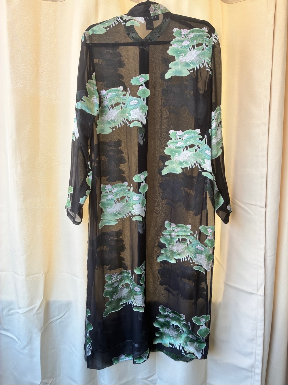 Citron Santa Monica Silk Blend Duster Top & Pants Crane Print Medium - Picture 13 of 16